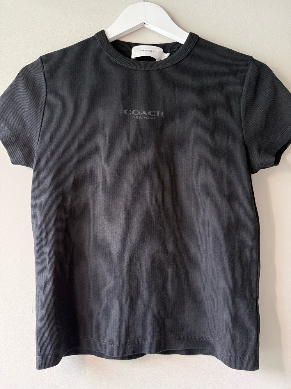 Coach Black Ribbed Logo T-Shirt Women’s Medium